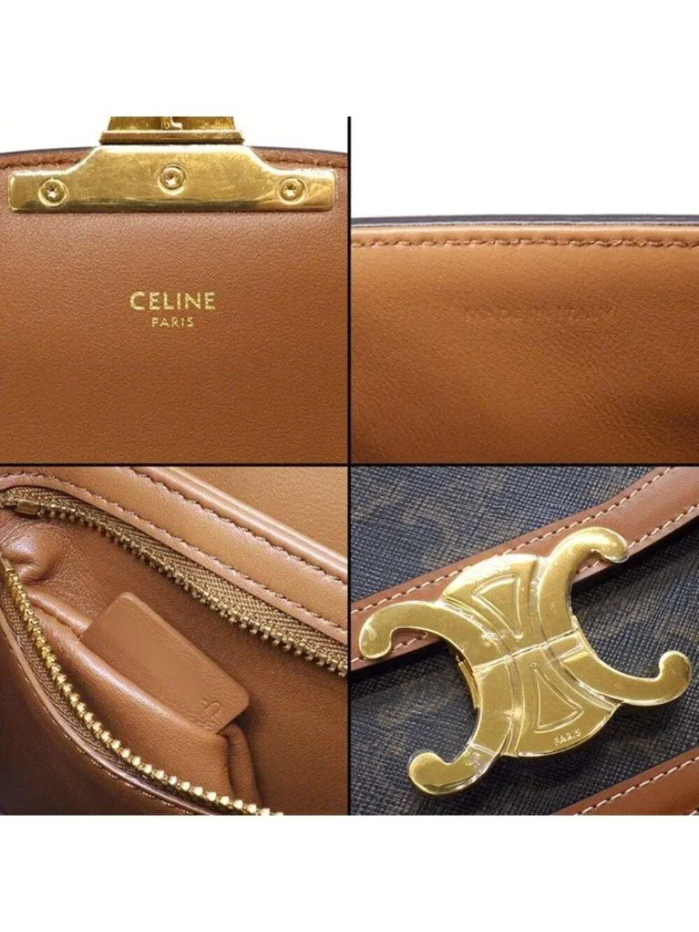 Celine Shoulder Bag Teen Triomphe Tan Canvas Calfskin